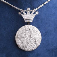 Pendentif pour homme en alliage de zinc 24K avec zircon, style hip-hop, thème Roi du Monde, en forme de globe, cadeau