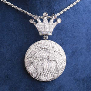 Pendentif pour homme en alliage de zinc 24K avec zircon, style hip-hop, thème Roi du Monde, en forme de globe, cadeau - Product Image 2