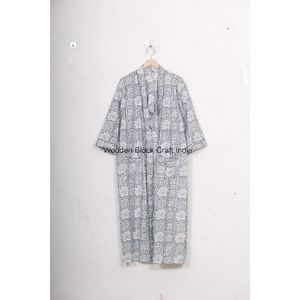 Kimono único de algodón con estampado floral y bloque de mano con cuello en V con diseño simple y estampado floral Touch of Cultural Heritage para ropa de dormir - Product Image 2