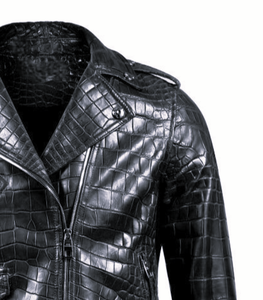 Hot Sale Winter Thick Cowhide <b>Biker</b> Leather <b>Jacket</b> with Crocodile Alligator Design Zipper Closure Breathable OEM Product for <b>Men</b> - Product Image 2