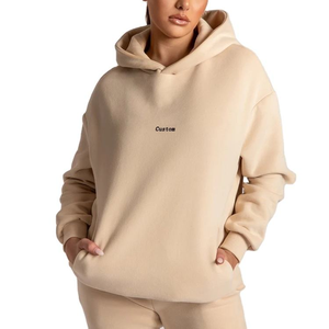 เสื้อฮู้ดผ้าฟลีซโอเวอร์ไซส์สำหรับผู้หญิงเสื้อมีฮู้ดผ้าฟลีซเทอร์รี่เสื้อโอเวอร์ไซส์โลโก้ออกแบบได้ตามต้องการสำหรับฤดูใบไม้ร่วงและฤดูหนาว - Product Image 1