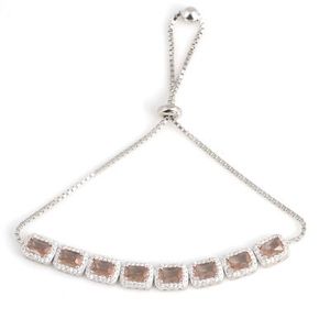 925 Sterling <b>Silver</b> Rectangular Crystal <b>Bracelet</b> with Surrounding Stones Elegant <b>Bangles</b> for Women - Product Image 1