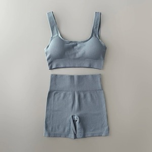 Conjunto de pantalones cortos de cintura alta y mallas de Yoga de calidad para mujer, ropa de gimnasio rápida, trajes de entrenamiento ecológicos para el verano - Product Image 2