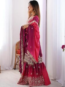 2025 Latest Fashion Elegant Fancy Party Wear <b>Bride</b> Salwar Kameez New Long Sleeve <b>Shirt</b> Dupatta Sharara Sets Indian/Pakistani - Product Image 5
