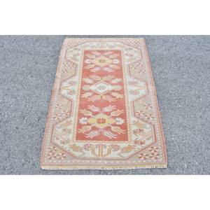 Tapis classique en laine beige orange de grande surface motif abstrait turc de 2.9x4,2 pieds avec support en latex pour adolescents pour une utilisation dans le couloir - Product Image 1