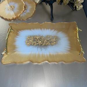 ถาดเสิร์ฟอาหารทำจากยางเรซินด้ามจับทองเหลืองดีไซน์เป็นเอกลักษณ์สำหรับมื้อค่ำอาหารเช้าชากาแฟอาหารเสิร์ฟอาหารเย็นตกแต่ง - Product Image 2