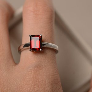 Handmade <b>925</b> Sterling <b>Silver</b> Garnet Engagement <b>Ring</b> Fine Jewelry Promise Wedding Band with Cut Stone Setting Diamond Pearl Inlay - Product Image 1