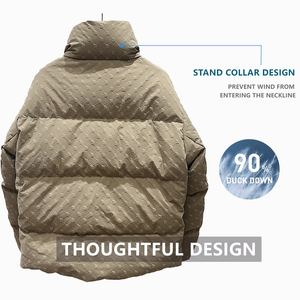 OEM chaqueta de invierno para hombre con logotipo personalizado de gran tamaño burbuja impresa cálida impermeable de talla grande edredones con soporte chaqueta de lona tejida - Product Image 3