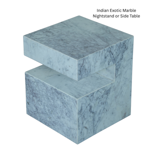 Mesa de Noche de Mármol Blanco con Vetas Exóticas, Diseño Moderno en Bloques, Mesa Decorativa Escultural, Lujo para Dormitorio, Comedor o Sala de Estar - Product Image 3