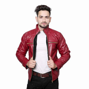 Chaquetas de Cuero Casuales para Hombre 2024, Cuello Alto, Estilo Motero, Cuero Original, Novedades, Cierre de Cremallera, Cuatro Bolsillos Exteriores, Piel de Oveja - Product Image 4