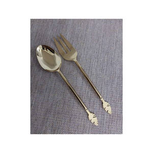 ชุดเสริฟสลัดสแตนเลสพร้อมแผ่นชุบทองดีไซน์รูปใบไม้เป็นมิตรต่อสิ่งแวดล้อมทนทานสำหรับงานแต่งงาน - Product Image 1