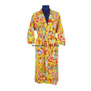 Handmade Indian Kantha Cotton <b>Kimono</b> Robe for <b>Women</b> Floral Print Quilted Summer Jacket Lightweight Sleepwear - Product Image 2