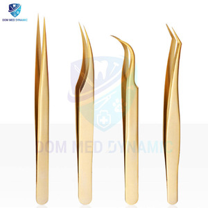 แหนบถอนขนตาสแตนเลสสีทอง12ซม. | เครื่องมือต่อขนตาที่แม่นยำ | อุปกรณ์ต่อขนตาด้วยตนเองสำหรับร้านเสริมสวย - Product Image 1