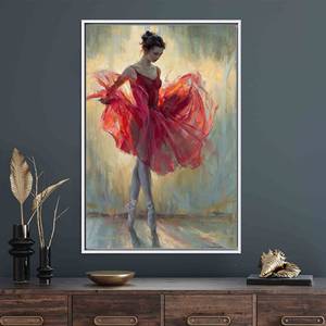 Ballerina in Red Dress - Flat Printed Canvas Wall Decor,WHITE <b>FRAMED</b> CANVAS - Product Image 1