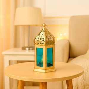 Lanterne du Ramadan en métal portable et durable pour la décoration de la maison, offrant un éclairage décoratif chaleureux, comprend une batterie, nuit indienne - Product Image 1
