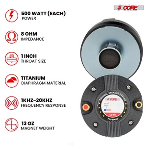 Haut-parleur de compression 5 cœurs 2 pièces 1 pouce pour sonorisation professionnelle 500W, bobine vocale 1,34 pouces, aimant 13 OZ, 8 Ohms, diaphragme en titane - Product Image 2