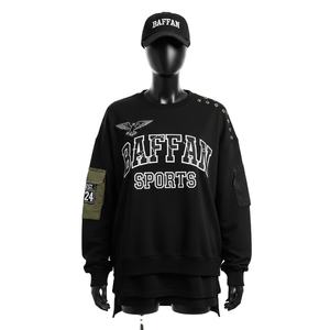 Sweat-shirt oversize pour femme en molleton épais en coton et polyester, noir olive, panneau de manche, impression de logo personnalisé, sweat-shirts respirants pour femme - Product Image 1