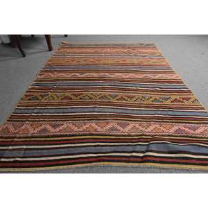 Alfombra Turca Vintage de 4.3x6.3 pies, Alfombra de Lana con Diseño a Cuadros Azules - Product Image 3