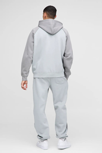 Survêtement d'hiver personnalisé OEM avec logo, sweat à capuche ample zippé et pantalon de survêtement droit pour homme, ensemble 2 pièces oversize color-block 100% - Product Image 6