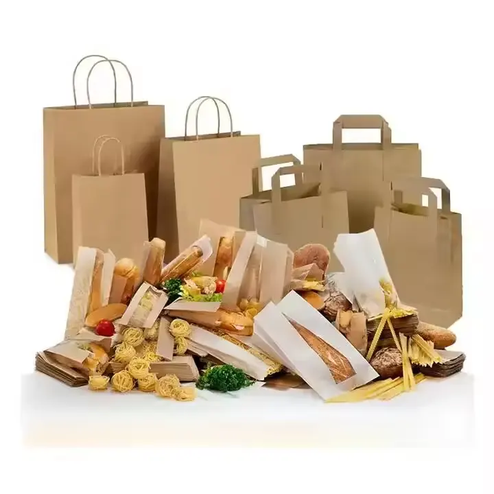 Paquete para llevar ecológico con logotipo personalizado, comida rápida, panadería, pan, embalaje, papel artesanal marrón Kraft, bolsa de transporte para embalaje para hornear