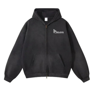 Sudadera con Capucha Personalizada para Hombre, 100% Algodón, Gruesa, Lavada con Ácido, Desgastada, con Doble Cremallera, Estampado Desteñido, Talla XL - Product Image 4