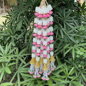 Pink White Artificial Mogra Rose Flower Garland With Bell Traditional Hanging Party Wedding Diwali Christmas Decor Rajnigandha - Product Image 1