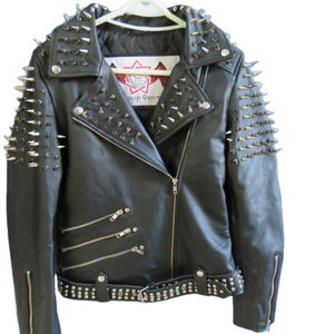 GLORIOUS STREET-chaqueta de cuero auténtico con remaches para mujer, chaqueta a la moda, de piel de oveja auténtica - Product Image 1