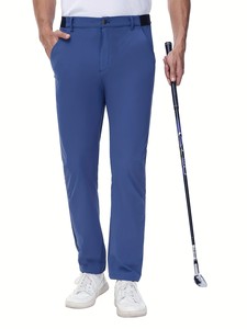 Pantalones de Golf Azules para Hombre, Corte Recto, Cintura Elástica, Bolsillos Laterales con Solapa y Cremallera, Secado Rápido, Pantalones Casuales para Verano - Product Image 1