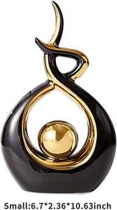 Statue d'art abstraite moderne en céramique noire dorée pour la décoration intérieure Centre de table Salle à manger Salon Bureau Décoration de Noël - Product Image 5