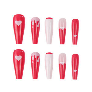 Doigt Ongles Appuyez Sur En Gros 24Pcs ABS <span class=keywords><strong>Faux</strong></span> Ongles Rouge Coeur Longue <span class=keywords><strong>Ballerine</strong></span> Avec Colle À Ongles - Product Image 2