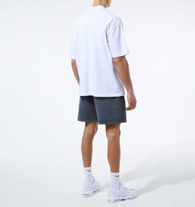 Pantalones cortos de sudor grises lavados con ácido personalizados para hombre, pantalones cortos casuales de algodón grueso para exteriores con bolsillos con cremallera de abeto cuadrado, patrón sólido - Product Image 4