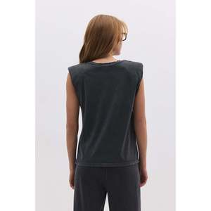 T-shirt sans manches décontracté avec détails déchirés, 100% coton - Product Image 5