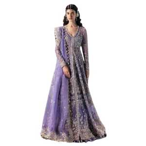 Modern Indian Style Purple Lace Embroidered A-Line Gown Elegant Floor-Length Wedding Dress Illusion Back Bride Mother Pearls - Product Image 1