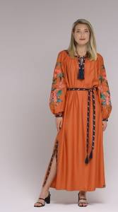 High Fashion Custom Embroidery Balloon Long Sleeve Floor Length Side Slit Floral Embroidered Ukrainian <b>Dress</b> - Product Image 2