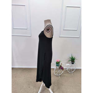 Women's Strappy Round Neck Long <b>Viscose</b> <b>Dress</b> with Pockets, 31840 - Black - Product Image 6