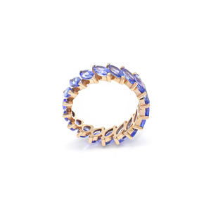 Bague de fiançailles en or rose massif 14 carats avec pierre précieuse tanzanite de coupe marquise naturelle de 6x3 mm au design moderne pour femmes - Product Image 4