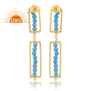 Pendientes Colgantes de Plata de Ley con Baño de Oro de 18K y Turquesa Natural, Joyería Fina de Fabricante - Product Image 4