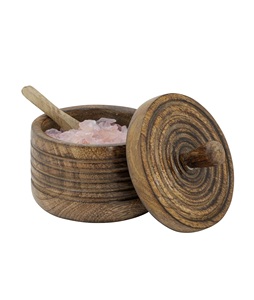 Cave à sel rustique avec couvercle et cuillère, bol à sel en bois sel poivre en bois gardien, pot à épices et herbes, sucre à thé - Product Image 1