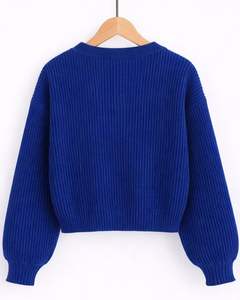 Manufacture Customized <b>Women</b> <b>Royal</b> <b>Blue</b> Ribbed Knit Cropped <b>Cardigan</b> Sweater Long Sleeve V Neck Button Casual Winter Fashion - Product Image 5