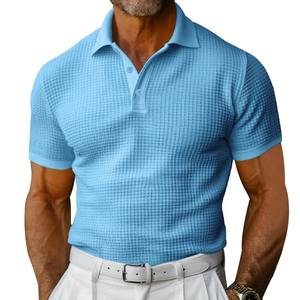 Verano de los hombres nuevo estilo europeo y americano moda clásico cómodo transpirable Waffle Color sólido Top camiseta Polo - Product Image 6