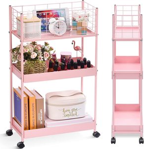 3 Tier Cán Kim Loại giỏ hàng kim loại màu hồng tiện ích lưới giỏ hàng với khóa màu hồng cán giỏ hàng với xử lý cho văn phòng nhà bếp thanh - Product Image 2
