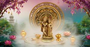 Radha-Krishna Statue Design Moderne En Laiton Massif Maison Temple Bureau Table Boutique Puja Étagère Hindou Religieux Cadeau - Product Image 2