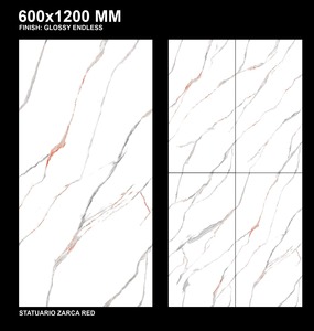 Statuario Zarca de luxe rouge 600x1200mm carreaux grand format dalles de porcelaine polies parfaites pour le revêtement mural - Product Image 2
