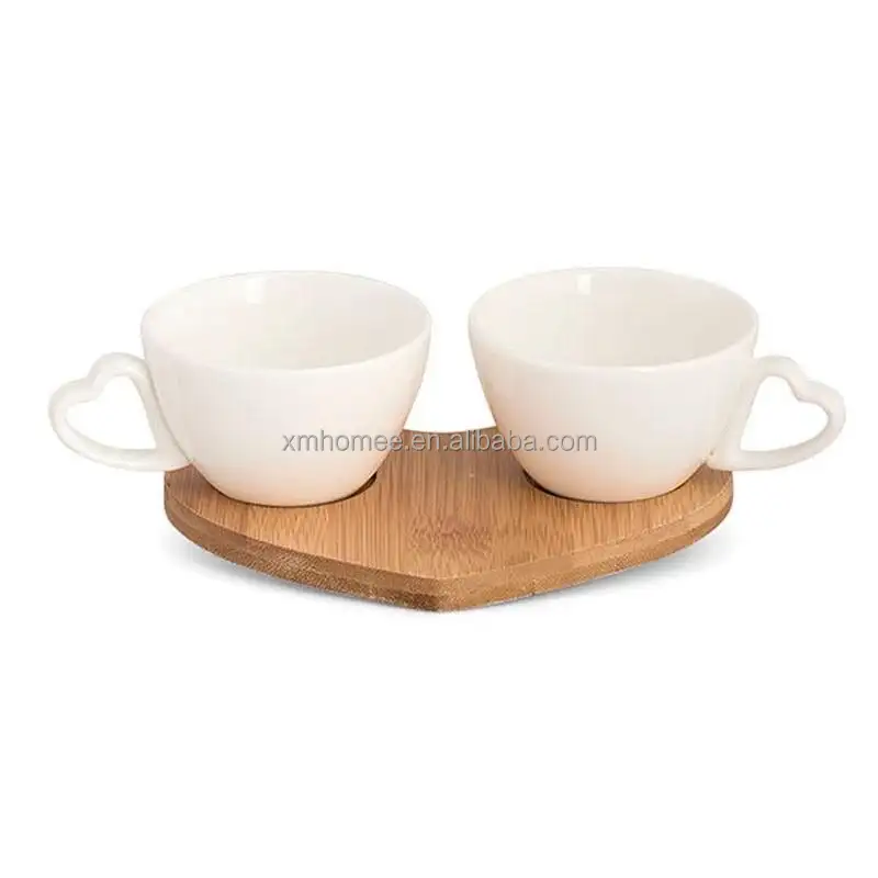 Espresso tráng miệng ly hình trái tim 2 ly khay tre thiết lập đáng yêu Quà tặng đám cưới Nguồn cung cấp cho đám cưới demitasse Espresso cốc