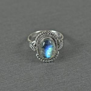 Anillo de mujer de estilo bohemio de Plata de Ley 925 hecho a mano piedra lunar joyería de piedras preciosas tendencia regalo de boda para ella - Product Image 4