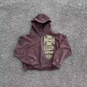 Otoño Venta al por mayor personalizado bordado desgastado estampado lavado ácido recortado Sudadera con capucha angustiante Vintage Sun Faded Zip up hombres sudaderas con capucha - Product Image 1