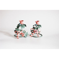 Lustre floral en métal de style antique italien florentin, shabby chic, multicolore, porte-bougie en toile, luminaire suspendu