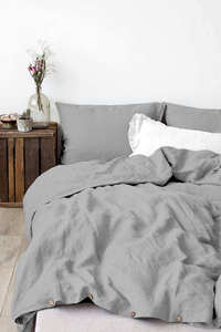 100% Cotton Washed Grey Solid Duvet Cover <b>Set</b> Custom Quilt Size with Two Pillowcases Soft Finish Bedding for Modern Hotel Use - Product Image 2