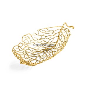 Bol de service et décoratif de forme ronde en marbre blanc de meilleure qualité avec base de créateur de fleurs en métal plaqué or à bas prix - Product Image 4