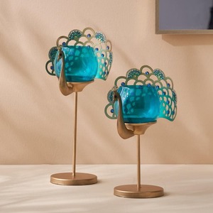 Portavelas de metal con diseño de pavo real, otros candelabros elegantes, linternas y para decoración del hogar - Product Image 1
